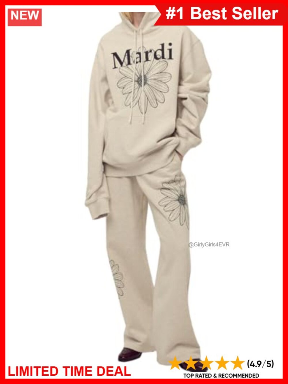 Oversized Floral Graphic Hoodie 100% Cotton Pullover Long Sleeve